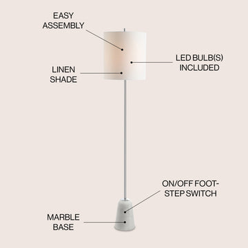 Lincoln 62.5" Marble/Metal LED Floor Lamp - JONATHAN Y